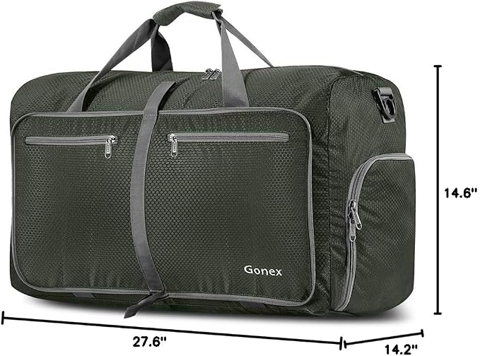 Gonex Large Foldable Travel Duffle Bag with Shoes Compartment, Packable Lightweight Water Repellent Duffel Bag for Camping Gym Weekender Bag