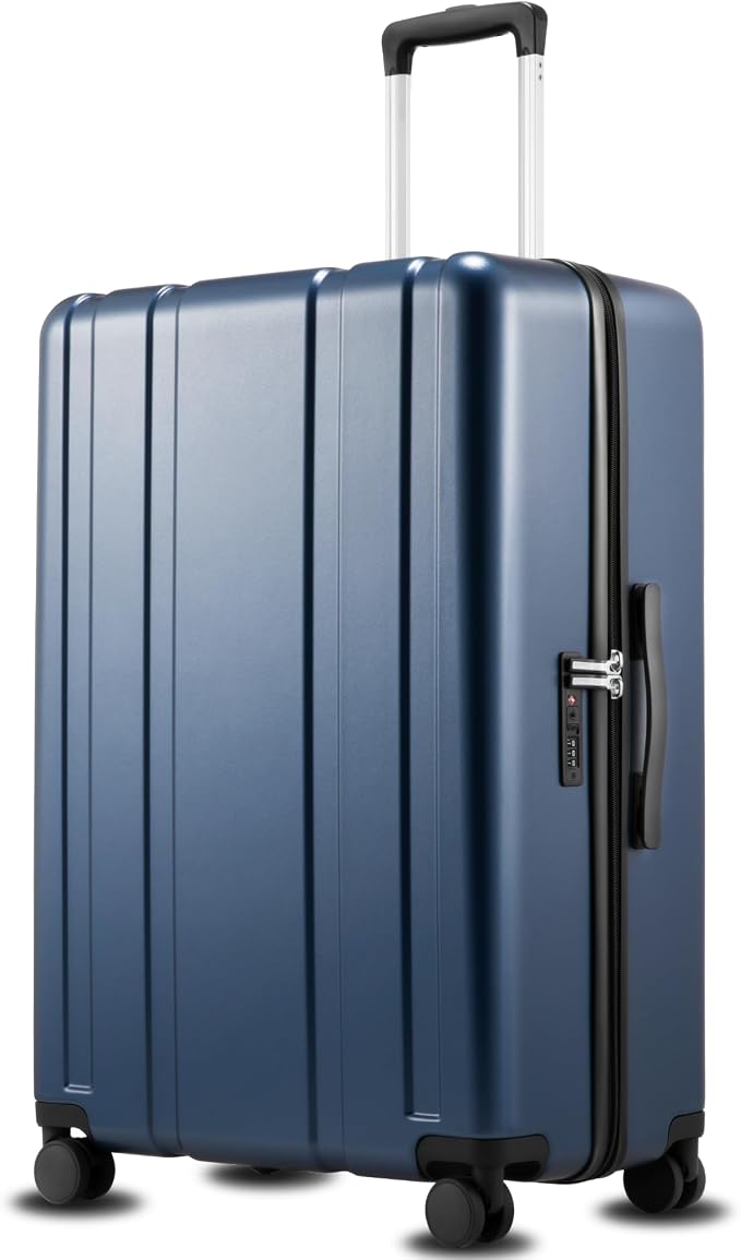 LUGGEX 28 Inch Large Checked Suitcase, L2 105L Capacity PC Hard Shell Luggage with 360° Spinner Wheels & TSA Lock, Durable Travel Bag for Extended Trips (Blue, 28 Inch)