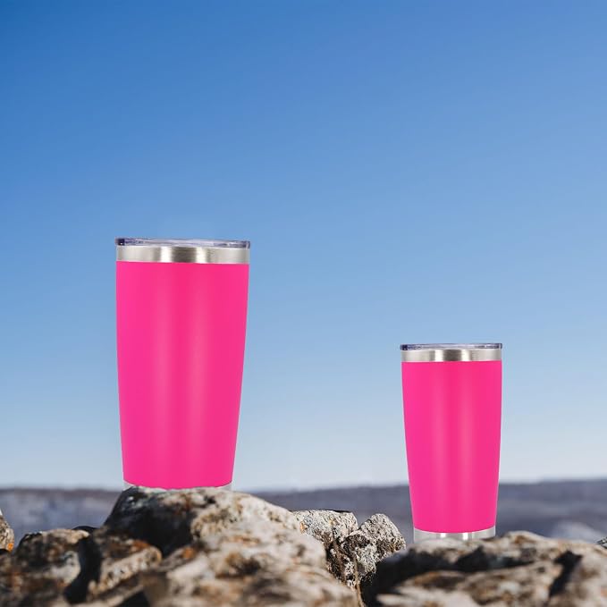 AIANJI 20oz Tumbler Bulk Stainless Steel Tumblers with Lid Vacuum Insulated Double Wall Travel Coffee Mug Powder Coated Tumbler Cup for Hot and Cold Drinks(Hot Pink, 12 pack)