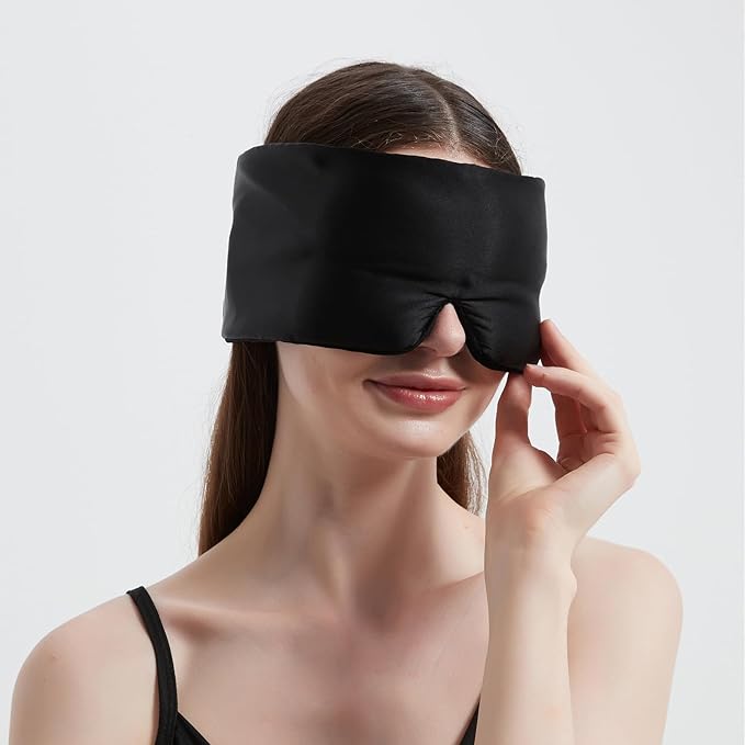 ALASKA BEAR Weighted Silk Eye Mask for Sleeping, Microwavable Beads Filled | Heavy Facemask, Wraparound Style, Wide Headband and Large Ear Coverage, Compression