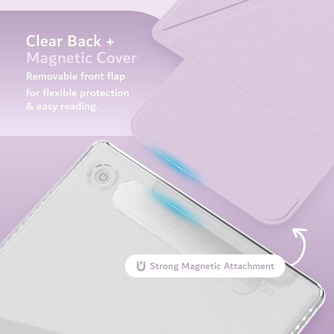 TUDIA M-FLIP Detachable Clear Magnetic Case for Kobo Libra Colour (2024) - [Auto Wake/Sleep] Shockproof Slim Transparent Back Magnetic Fold Cover with Stylus Holder (Purple)