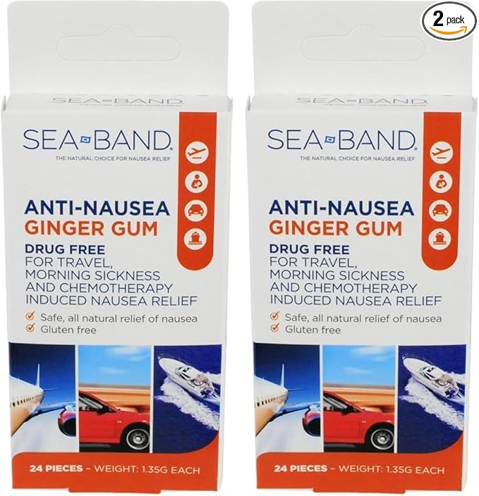 Sea-Band Anti-Nausea Ginger Gum for Motion & Morning Sickness,24 Pieces,(Pack of 2)