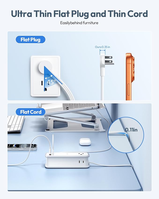 NTONPOWER 100W GAN Ultra Travel Power Strip, 7-in-1 USB C Charging Station with 3 Outlets 4 USB (2 Fast Charge)& 5ft Extension Cord, Compact Desktop Charger for MacBook, iPhone, Cruise, Office, White