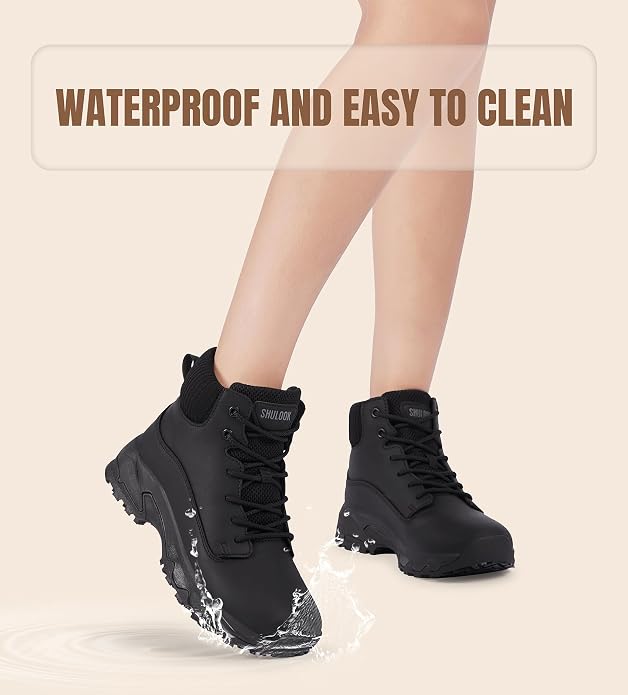 SHULOOK Non Slip Work Boots for Women Slip-Resistant Shoes Waterproof Food Service Chef Kitchen Restaurant Working Casual Comfortable Ankle Boot Outdoor Walking Booties Sneakers