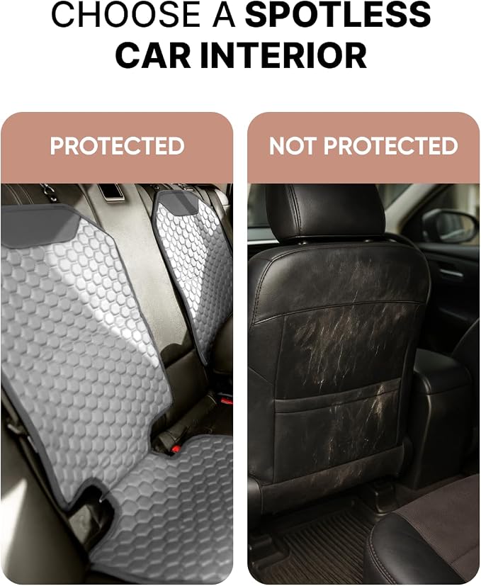 Owleys Kick Mat Back Seat Protector - Car Back Seat Cover for Kids Feet - Waterproof & Sturdy Protector for Upholstery from Dirt, Mud, Scratches and Stain (Gray Set)