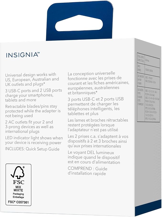 Insignia All-in-One Ground Travel Adapter Converter Series with USB Ports (45W All-in-1 Travel Adapter)