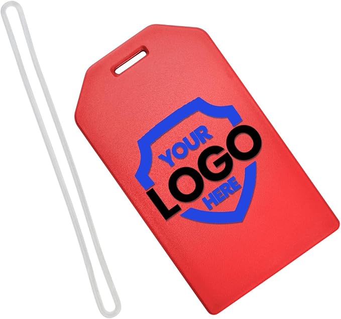 10 Pack - Bulk Custom Luggage Tags - Heavy Duty Personalized Bag Tag for Suitcases or Backpack - Hard Plastic - Add Company Logo, School I’D, Photo - Quality & Detail UV Print by Specialist ID (Red)