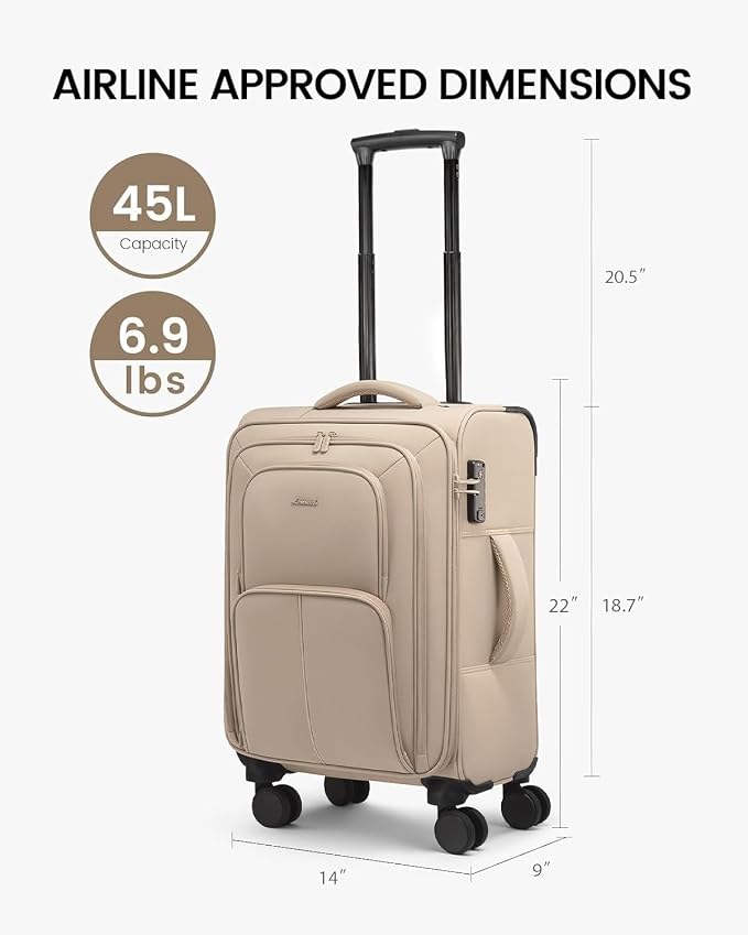 LOVEVOOK Carry On Luggage 22x14x9 Airline Approved, 22 Inch Softside Suitcases with Spinner Wheels, Lightweight Carry-on Suitcase with TSA Lock for Women Men, Large Luggage for Travel Business Trip