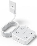 TESSAN Surge Protector Power Strip, 15 Ft Flat Plug Extension Cord with 3 USB (1 USB C) 8 Outlets, 1250W, 900J Protection, 3 Sided Outlet Extender with Power Switch for Office, Dorm Room, Grey