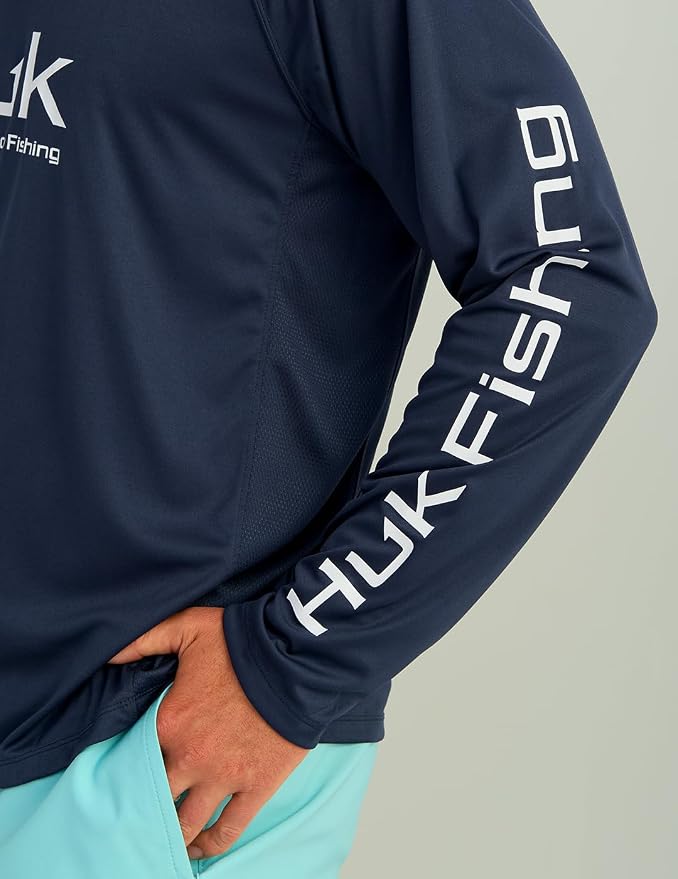 HUK Mens Pursuit Vented Long Sleeve Hoodie, Fishing Shirt with Hood