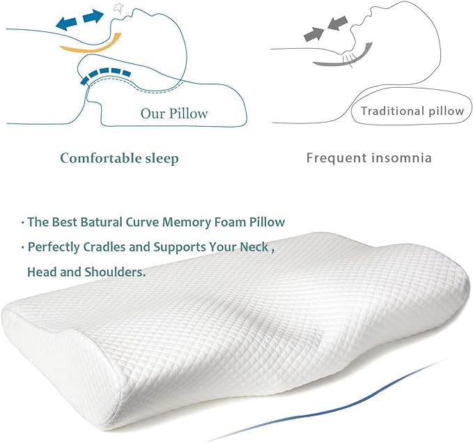 EPABO Contour Memory Foam Pillow Orthopedic Sleeping Pillows, Ergonomic Cervical Pillow for Neck Pain - for Side Sleepers, Back and Stomach Sleepers, Free Pillowcase Included ( Soft & Queen Size)