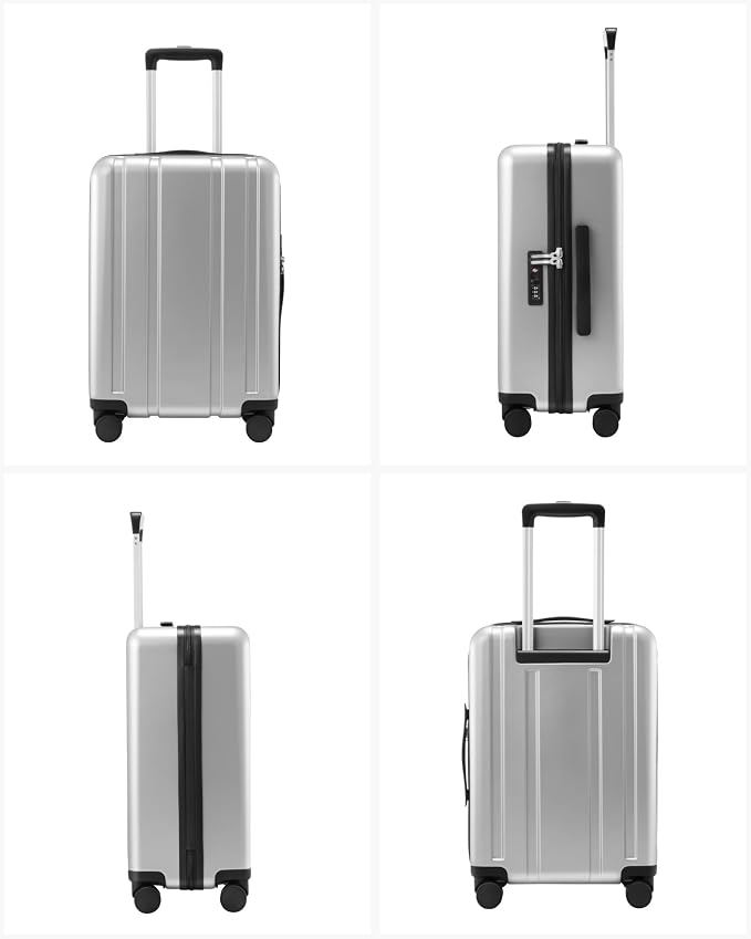 LUGGEX Carry On Luggage 22x14x9 Airline Approved, L2 100% PC Hard Shell Travel Suitcase with Smooth Spinner Wheels, TSA Lock (Silver, 20 Inch, 40L)