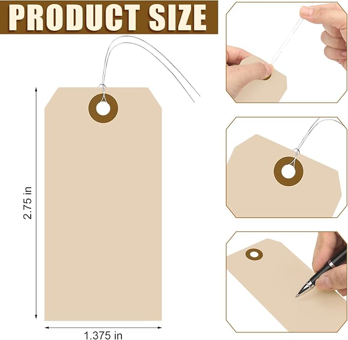 Sayglossy 1000 Pcs Blank Manila Shipping Tags with Wire 2 3/4" x 1 3/8" Khaki Paper Hang Luggage Price Asset Gift Label Tags