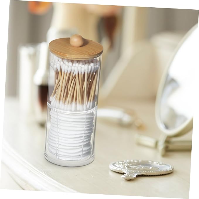 2pcs Makeup Cotton Organizer Lid Portable Round Container for Cotton Pads and Puff Storage Elegant Household Storage for Vanity and Bathroom