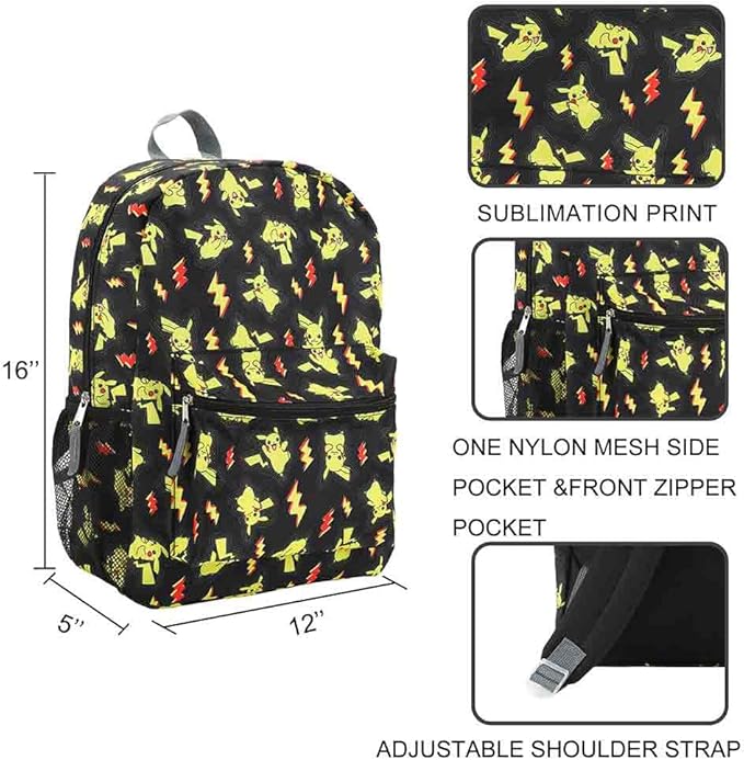 Bioworld Pokemon Pikachu All-Over Print 16" Backpack