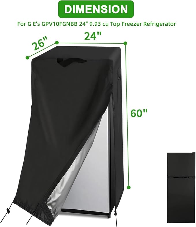 Refrigerator Cover, Waterproof&Dustproof Cover for Protecting Upright Freezers/Beverage Refrigerator-Suitable for Most 10 Cu. Top Freezer (24"W x 26"D x 60"H)