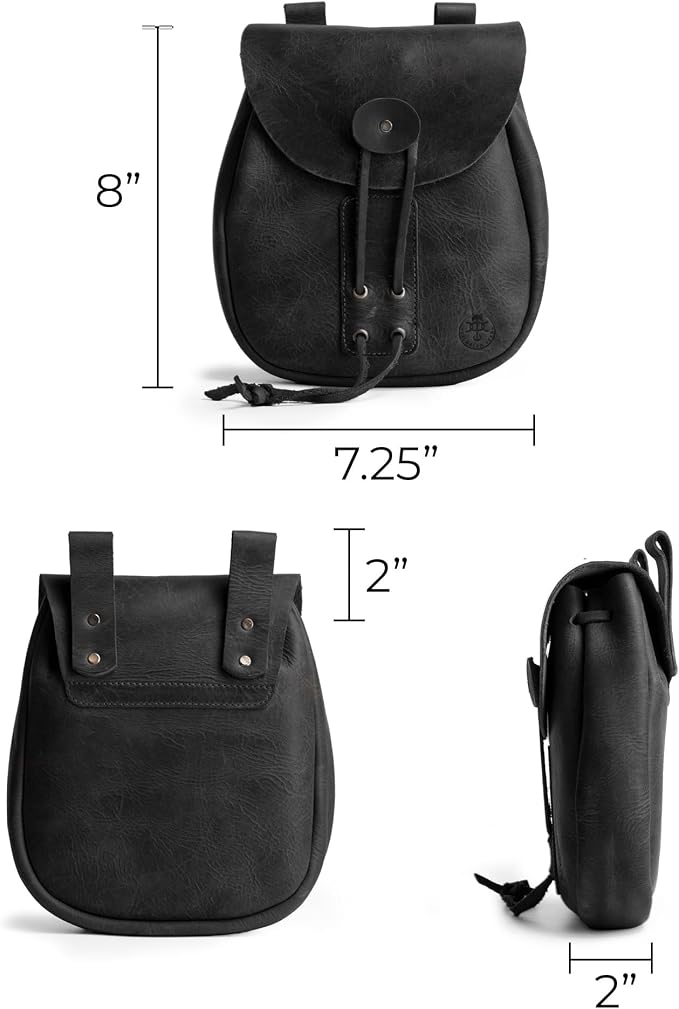 Bushcraft Bag, Portable Safe Pouch for Securely Storing Money, Coins, Bills, Valuables, Full Grain Leather, Handmade (Charcoal Black)