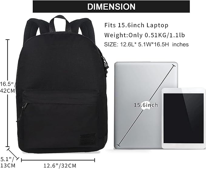 SUPACOOL Casual Laptop Backpack for Men and Women, Work backpack, Black Backpacks, College School Backpack for Boys and Girls, USB Charging Port, Lightweight Travel Back Pack(Black)