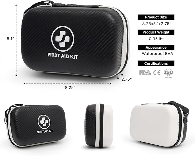 315 Piece Emergency Kit – Waterproof Hard Shell EVA First Aid Kit for Home, Car, Camping, Hiking, Travel, Office & Outdoor Emergencies(Black/White)