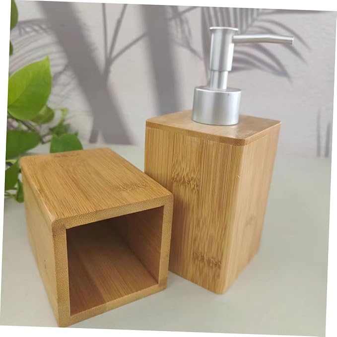 Holibanna Rustic Bathroom Kit Travel Toiletries Set Toothbrush Holder Shampoo Dispenser Shower Soap Dispenser Bamboo Decor for Room Accessories