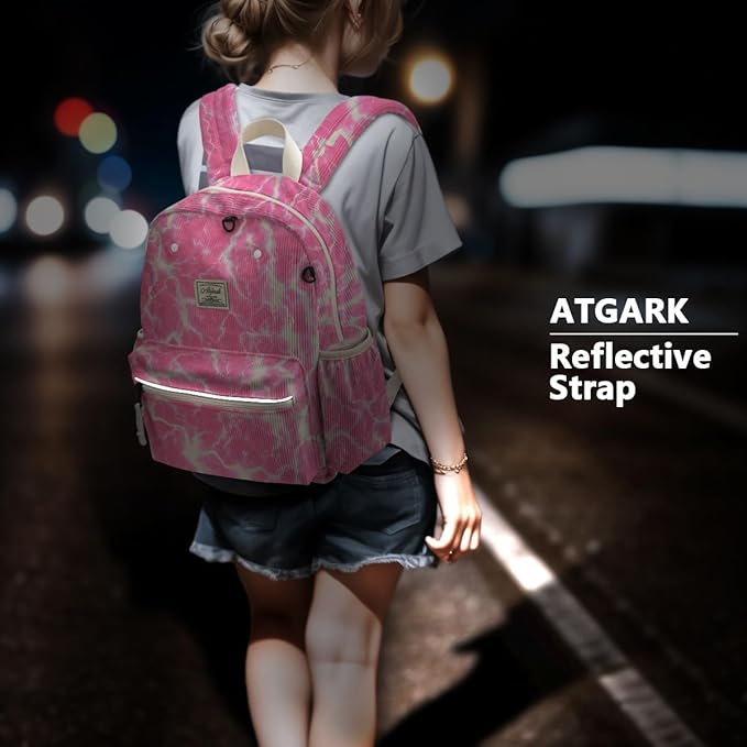 atgark Corduroy Kids Backpack for Girls 6-10: Girls Backpacks for Elementary Kindergarten 15” H Fit Folder