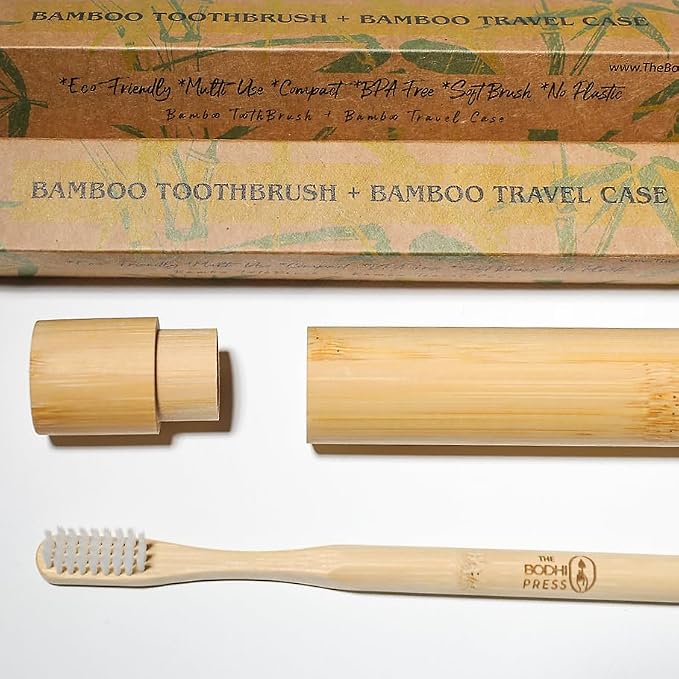 Bamboo Toothbrush & Travel Case Set – Eco-Friendly Oral Care with Soft Bristles – Sustainable & Portable Dental Hygiene Kit 2 Pack (4)