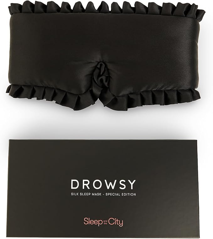 DROWSY Silk Sleep Mask - Face-Hugging, Padded Cocoon for Luxury Rest in Total Darkness - 100% Pure Mulberry Silk (Sleep & The City)