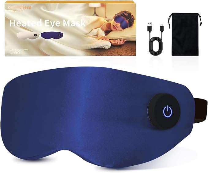 Aurorcness Heated Eye Mask for Dry Eyes – Cordless Warm Eye Compress, 100% Mulberry Silk Sleep Mask with Graphene Heating, 3 Heat Levels and Auto Shut-Off, Rechargeable & Washable