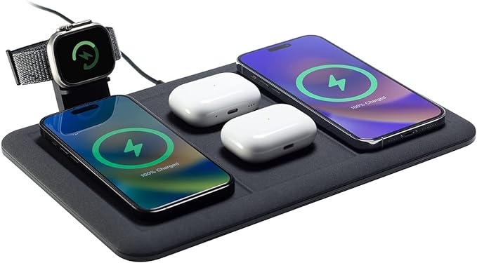 Mophie 4-in-1 Wireless Charging Mat for Apple iPhone, AirPods & Watch, Samsung Galaxy, Google Pixel, and All Qi-Enabled Devices, Additional USB-A Port, Intuitive Design, Includes Apple Watch Stand