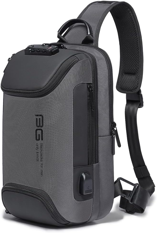 BANGE Anti Theft Sling Bag with USB Charging Port, Waterproof Crossbody Chest Pack, Lightweight Travel Daypack Shoulder Bag for Men Women