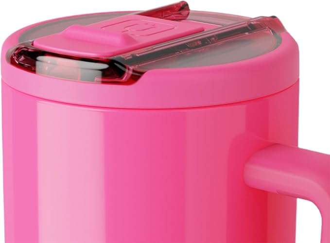 BrüMate Era Flip 40oz Tumbler with 100% Leakproof Covered Straw Lid | Hygienic Covered Straw | Insulated Stainless Steel Water Bottle with Handle | Cup Holder Friendly | BPA-Free (Neon Pink)