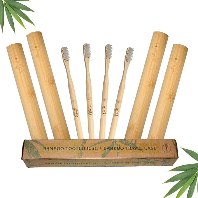 Bamboo Toothbrush & Travel Case Set – Eco-Friendly Oral Care with Soft Bristles – Sustainable & Portable Dental Hygiene Kit 2 Pack (4)