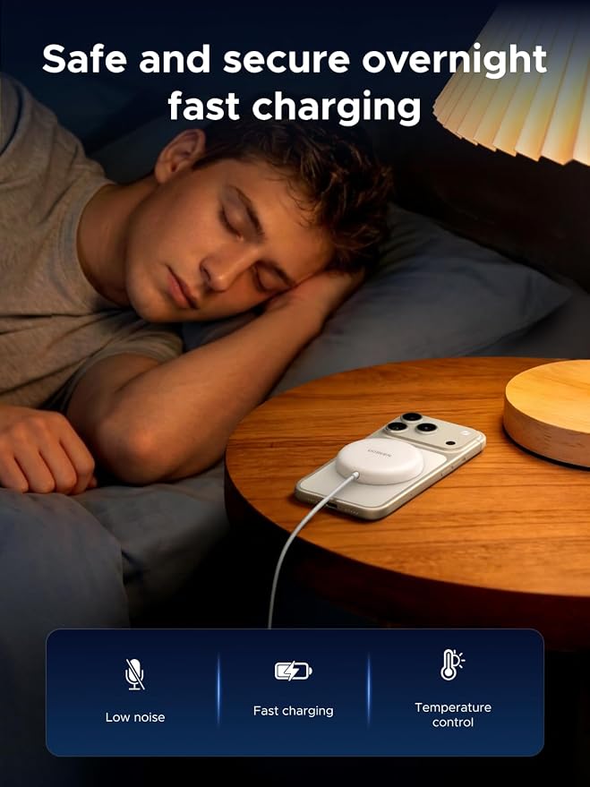 UGREEN Wireless Charger, Qi2.2 Qi2 Certified 25W Fast MagSafe-Compatible Wireless Charging Pad, 5ft Magnetic Charger for iPhone 17/16/15/14/13/12, Galaxy S26/25, Pixel 10, White