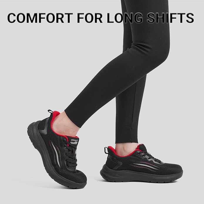 Treesky Black Non Slip Work Shoes for Women, Restaurant & Kitchen Sneakers | Slip resistant soles, lightweight cushioning, breathable knit, removable insole, for nursing, food service & long shifts