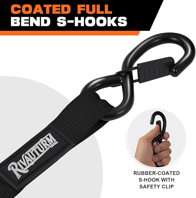 Heavy Duty Retractable Ratchet Straps 4 Pack 1 Inch x 12 Feet (1,500lb Break Strength) Auto Self Retracting Tie-Down Straps for Motorcycle, Truck, Cargo Trailer, ATV, UTV - Black