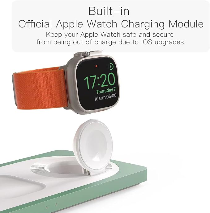 PETINO 3 in 1 Wireless Charging Station for Apple Devices with MagSafe | For iPhone 17/Air/16/15/14/13/12, AirPods & Apple Watch, Foldable Portable Aluminum Charging Stand, Adapter Included