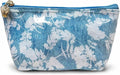 Jacaranda Living Small Cosmetic Bag - Water-Resistant, PVC-Lined, Compact & Travel Ready Make Up Bag, Easy to Clean - Floral Denim