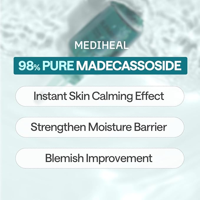 Mediheal Essential Face Mask [Madecassoside] Blemish Repair 4 pcs. with 98% Purity Madecassoside & Hyaluronic Acid - Soothing Care, Hydrating- Travel Essentials, Vegan Formula Korean Sheet Mask