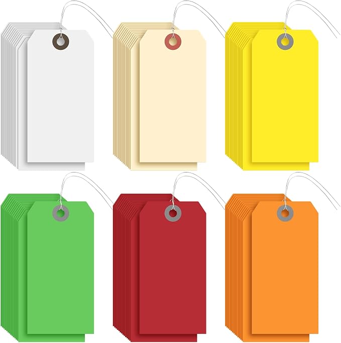 Sayglossy 1000 Pcs Blank Manila Shipping Tags with Wire 4 3/4" x 2 3/8" Multicolor Paper Hang Luggage Price Asset Gift Label Tags