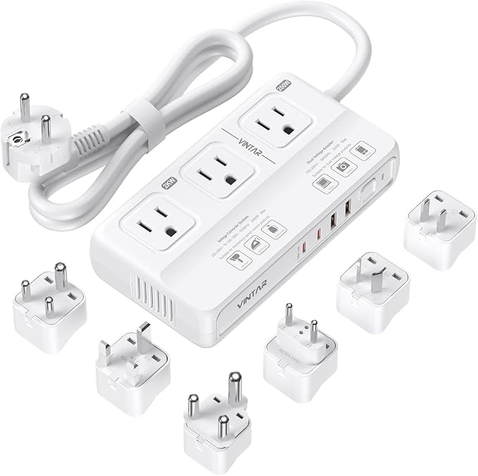 220V to 110V Voltage Converter, VINTAR 2000W Universal Travel Adapter Voltage Converter US to Europe, International Step Down Transformer Power Converters Adapter Combo for EU UK JP AU in SA
