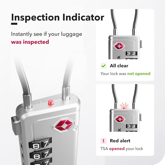 Luggage Locks TSA Approved with Inspection Indicator and Resettable 4-Digit, Easy-to-Read Combination, TSA Locks for Luggage, Suitcases, Backpacks & Travel Bags, Silver, 2-Pack