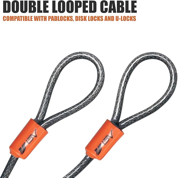BV 2.5FT Bike Cable with Loops-5mm (3/16 Inch) Cut-Resistant Braided Steel Cable-Versatile & Weatherproof-Small Security Cable Lock, Security Chain for Padlock, Chain Lock, Wire Lock (Pair)