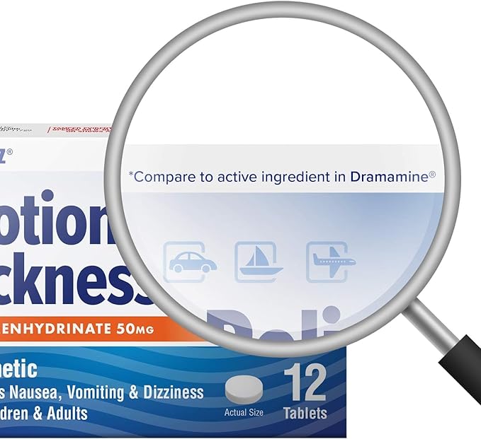 HealthA2Z® Motion Sickness Relief | Dimenhydrinate 50mg | Antiemetic | Prevents Nausea, Vomiting & Diziness | for Children & Adults (36 Counts (Pack of 3))