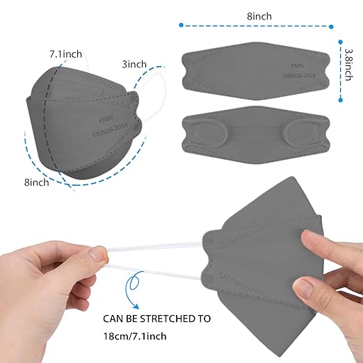 Borje KN95 Face Masks for Adults 50 Pack, 5-Ply Grey Disposable Face Mask Against PM 2.5 Smoke & Dust, Filtration Efficiency 95%