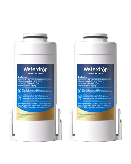 Waterdrop EDF Water Filter Replacement for Waterdrop ED01/ED02/ED04 Electric Water Filter Pitcher, 3 Months or 200 Gallons, NSF/ANSI 401&53&42&372, 2 Pack