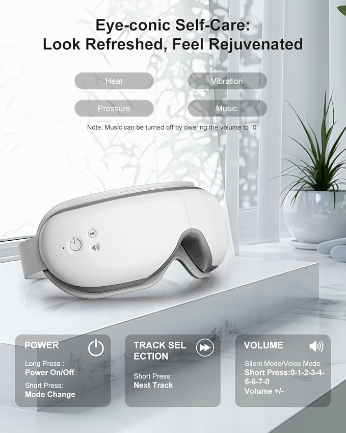 cotsoco Eye Massager with Heat, Birthday Gifts for Women, Heated Eye Mask with Bluetooth Music, Relax & Reduce Strain Dark Circles and Improve Sleep, Gift for Mom Dad Women Men