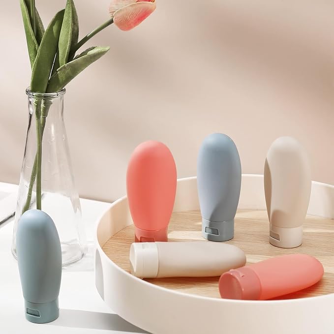 6 Pcs Travel Bottles Set,60Ml Travel Bottles & Containers,Small Mini Empty Plastic Squeeze Bottles For Travel Toiletries, Shampoo And Conditioner With Storage Bag, Multicolor (PACK OF 6)