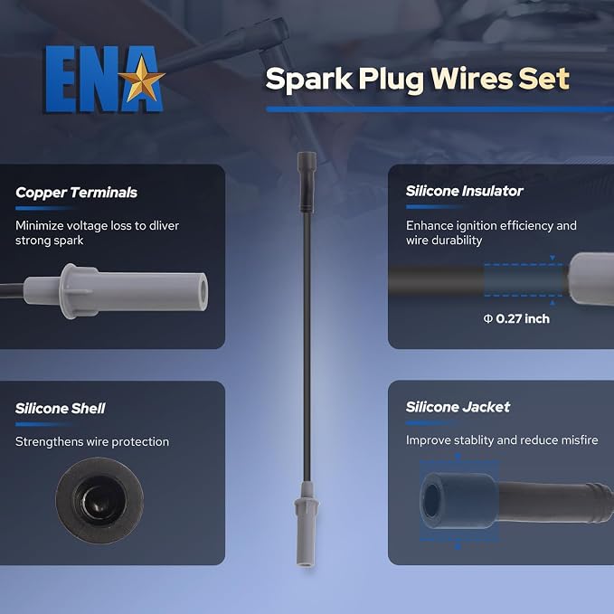 ENA Set of 1 Square UF305 Ignition Coil Pack with 7mm 27703 Spark Plug Wire Set Compatible with Dodge Caravan Chrysler Town & Country VW Volkswagen Routan 2001 2002 2003 3.8L V6 Replacement for UF633