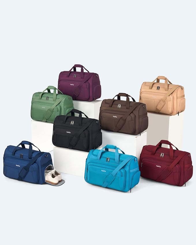 HanTrip Carry on Duffel Bag Foldable Duffle Bags for Travel, Large Personal Item Bags for Airplanes, Weekender Overnight Mens Travel Tote Bag for Women Softside Carry on Luggage (Coffee)