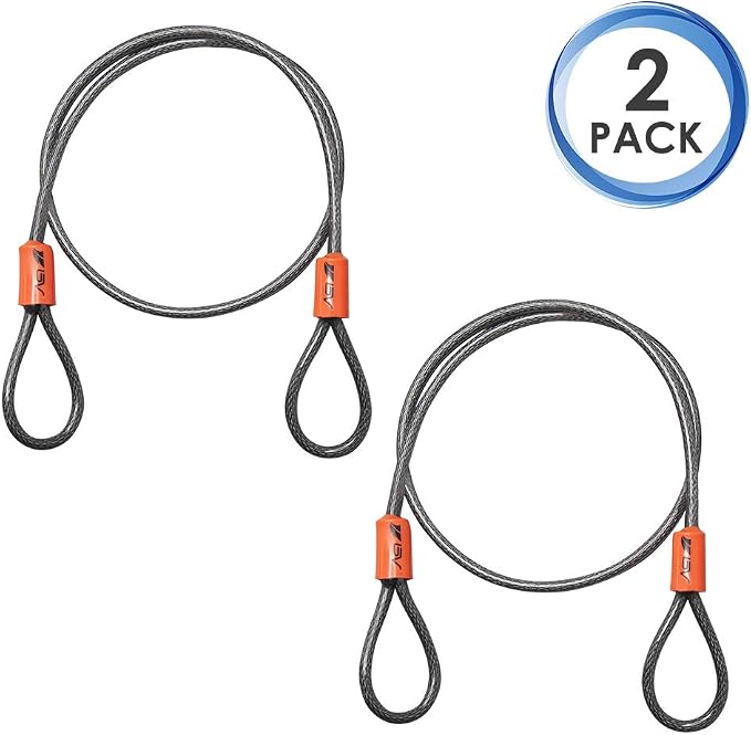 BV 2.5FT Bike Cable with Loops-5mm (3/16 Inch) Cut-Resistant Braided Steel Cable-Versatile & Weatherproof-Small Security Cable Lock, Security Chain for Padlock, Chain Lock, Wire Lock (Pair)